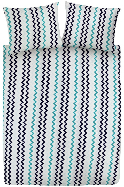 Pościel 160x200 100% bawełna – komplet z poszewkami | Polska produkcja| turkusowy / granatowy zygzak