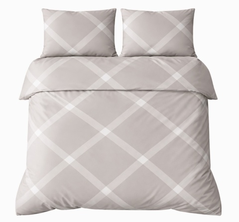 Pościel 180x200 + 2 poszewki | 100% bawełna | Beżowa krata 5185 C