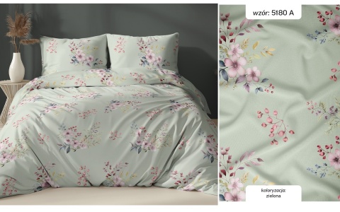 Pościel 180x200 + 2 poszewki | 100% bawełna | Kwiat jabłoni mięta 5180 A