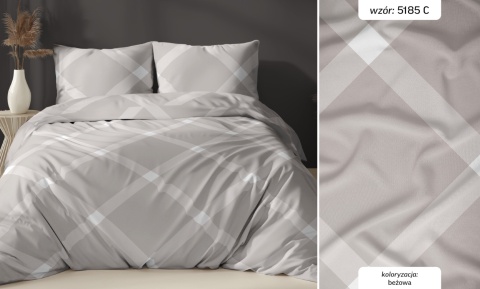 Pościel 220x200 + 2 poszewki | 100% bawełna | Beżowa krata 5185 C