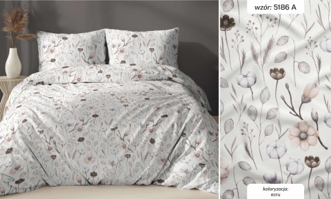 Pościel 220x240 + 2 poszewki | 100% bawełna | kwiaty ecru 5186 A