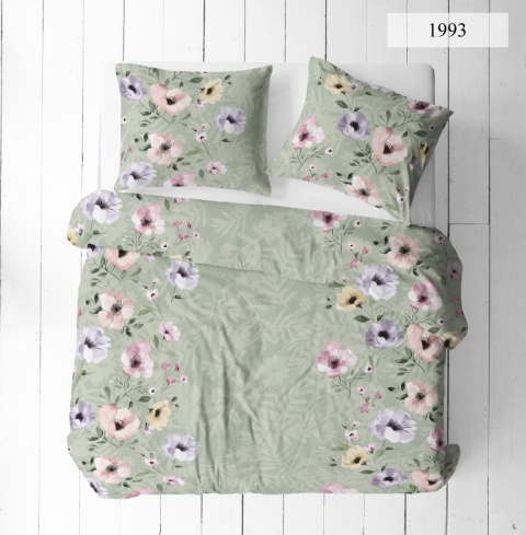 Pościel 220x240 + 2 poszewki | 100% bawełna | kwiaty kolor w mięta 1993