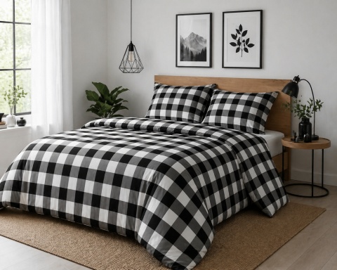 Komplet pościeli bawełnianej 160x220 cm + 2 poszewki 70x80 cm | 100% bawełna | Polski producent | 2025 krata b/c