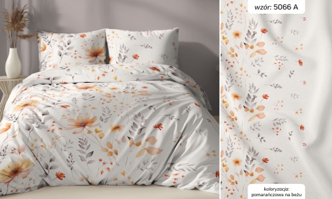 Pościel 140x200 + 2 poszewki | 100% bawełna | 5066 A pomarańczowa w beżu