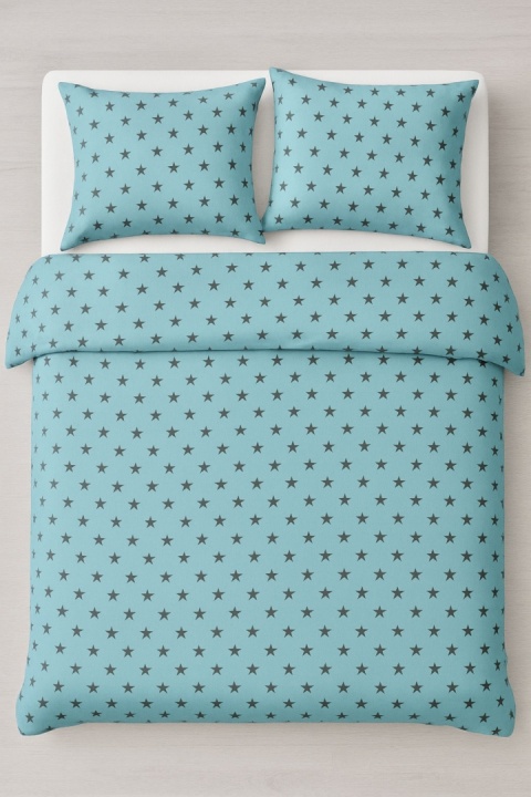 Pościel 140x200 + 2 poszewki | 100% bawełna | drobne gwiazdki na turkus