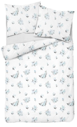 Pościel 160x200 100% bawełna – komplet z poszewkami | niebieskie róże na białym 4555 D