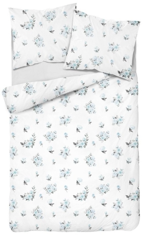 Pościel 160x200 100% bawełna – komplet z poszewkami | niebieskie róże na białym 4555 D