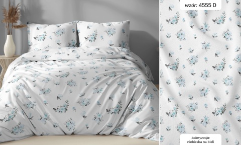 Pościel 160x200 100% bawełna – komplet z poszewkami | niebieskie róże na białym 4555 D