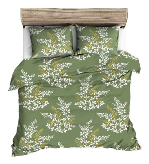Pościel 160x220 + 2 poszewki| 100% bawełna | gałązka na zielonym 1449