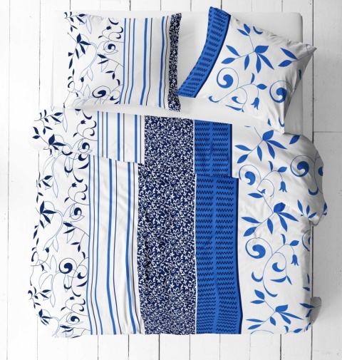 Pościel 160x220 + 2 poszewki | 100% bawełna | niebieski bluszcz