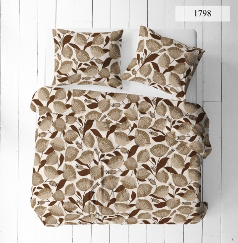 Pościel 160x220 + 2 poszewki | 100% bawełna | Kwiaty brąz