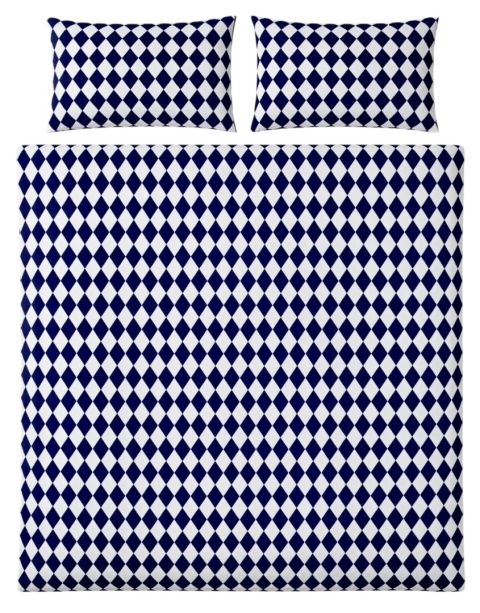 Pościel 160x220 + 2 poszewki| 100% bawełna | białe / niebieskie romby