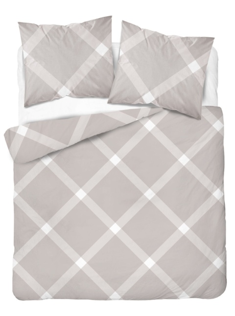 Pościel 220x240 + 2 poszewki | 100% bawełna | Beżowa krata 5185 C