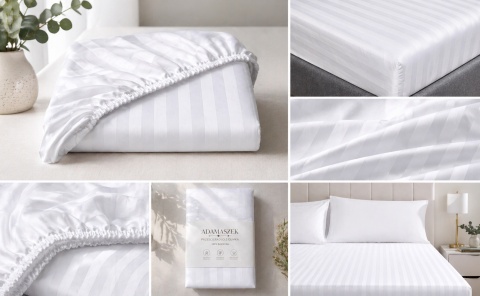 Prześcieradło hotelowe z gumką 220x200 cm Adamaszek 100% bawełna