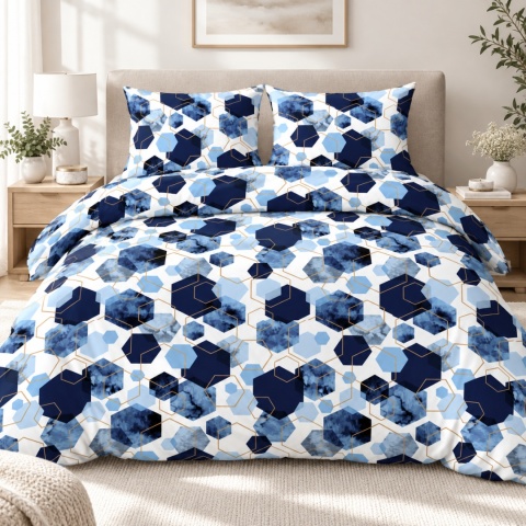 Pościel 220x240 + 2 poszewki | 100% bawełna | niebieski Hexagon